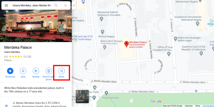 Tombol Share pada halaman detail Google Maps